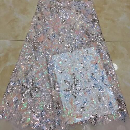 Hot sale embroidery lace fabric with sequins 2 JRB-6208 french net materials bridal lace fabric