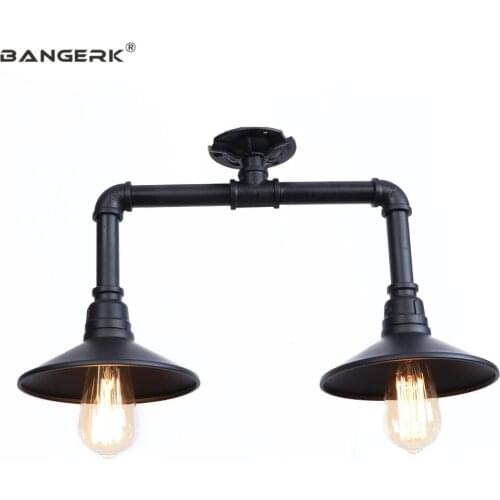 Loft Decor Black Retro Ceiling Light LED Lamps Edison Industrial Double Head Iron Water Pipe Ceiling Lights Home Lighting