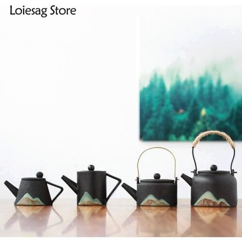 Loiesag High Capacity Hand Painted Black Pottery Japanese Style Teapots Ceramic Kung Fu Tea Set Modern Hand Mention Tea Pot