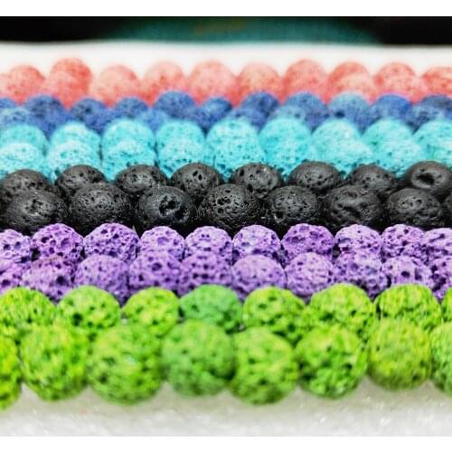 Natural Stone Colored Volcanic Rock Beads 6-10mm Volcanic Rock Round Beads for Jewelry Making DIY Necklace Bracelet Accessories