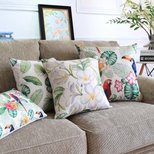 Cushion Cover Pillow case Throw decorative cushion covers Jungle Bird Floral Parrot Cotton Linen 45cm*45cm