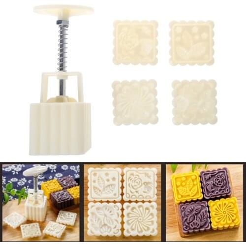 2021 new 4 stamp moon cake decoration mold DIY pastry square moon cake mold tool 75g multi-function pastry making tool