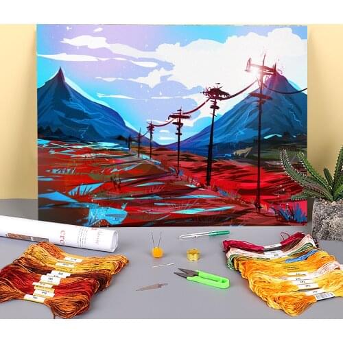 Scenery Speed Painting 05 Printed Fabric 11CT Cross Stitch Full Kit DIY Embroidery DMC Threads Hobby Handmade Craft Needle