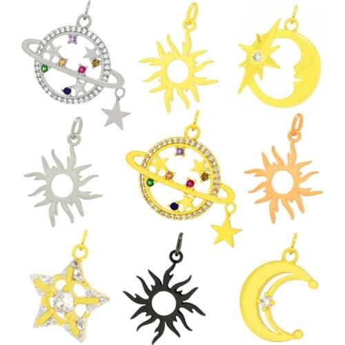 Mini Zircon Planet Pendant Saturn Pentagram The Sun Pendant Bracelet Necklace Earrings DIY Accessories