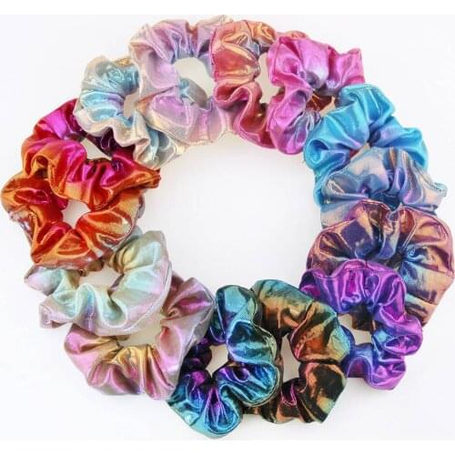 Popular Rainbow Elastic Women Hair Scrunchies Rubber Bands Accessories Girls Lady Gild Tie Hair Rope Ponytail Holder Headdress