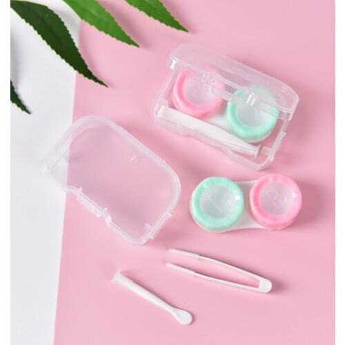 Random Color Portable Plastic Contact Lens Box Holder with mini Tweezer Stick Eyewear Bag Container Contact Lenses Soak