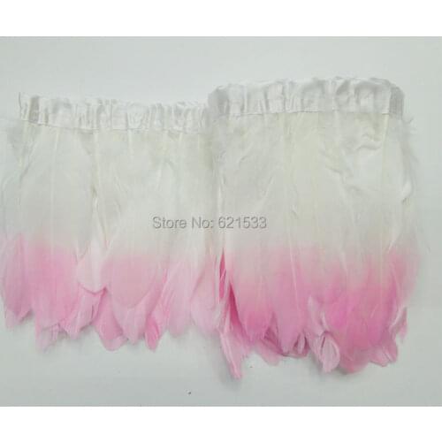 Pink Tipped Feather Trim-White Goose Satinettes Feather Trim Fringe with pink tipped,2yards/lot 4-6inches wide