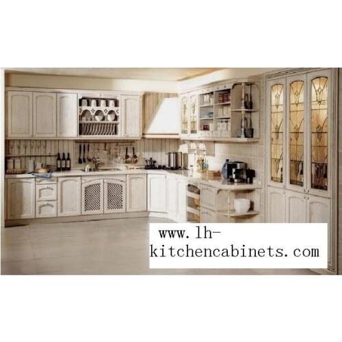 Rural solid wood horizontal kitchen cabinets(LH-SW046)