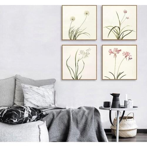 Scandinavian Flowers Plants Wall Art Canvas Painting Home Decoration Watercolor Nordic Posters Botanical Pictures for Living Roo