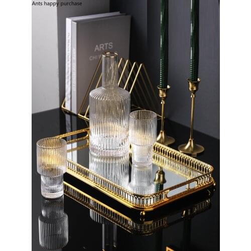 Modern Mirror Metal Tray Round/rectangular Hollow Gold Frame Jewelry Cosmetic Storage Tray Living Room Coffee Table Furnishings