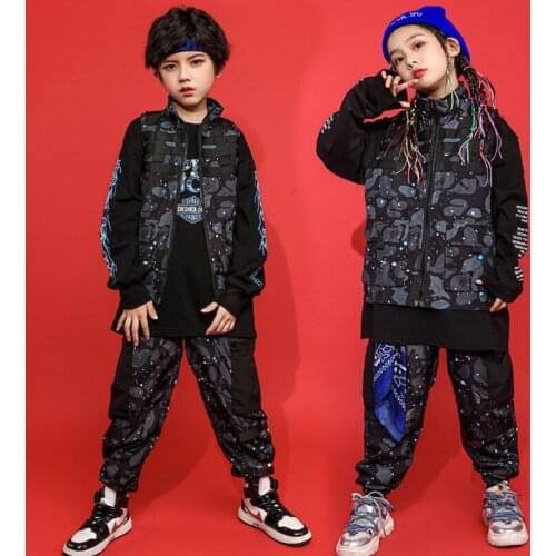 Children Boys Girls Sets Print Vest Pant Kids Streetwear Hip Hop Jazz Tracksuit Teens Costumes Stage Fashion Show Dance Clothing