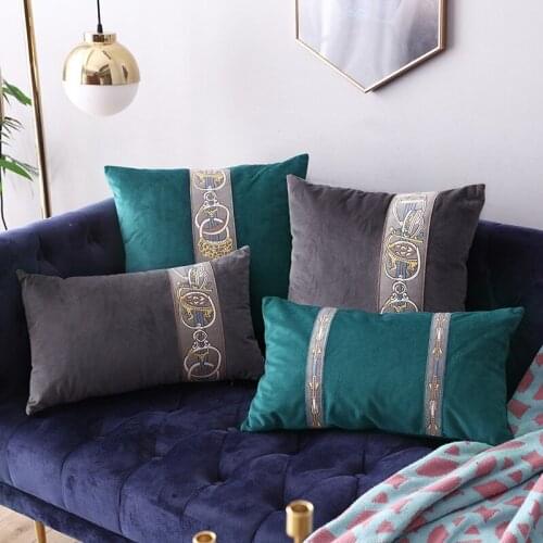 Light luxury velvet solid embroidery sofa decoration cushion cover green gray plush home hotel pillow cover patchwork pillowcase