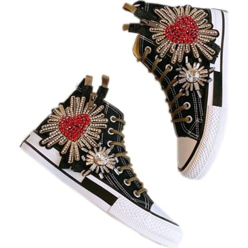 2021 autumn high top canvas shoes womens new heavy industry rhinestone street casual shoes