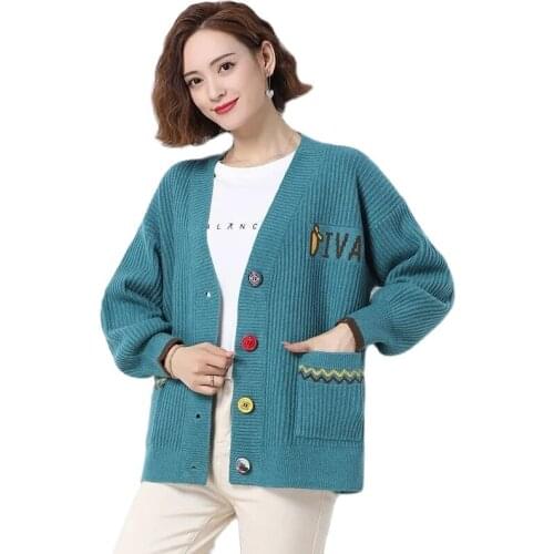 Womens Coats 2021 Spring Autumn New Comfortable Knit Cardigan Single-breasted Female Outerwear V-neck Sweater Ladies Jacket Top