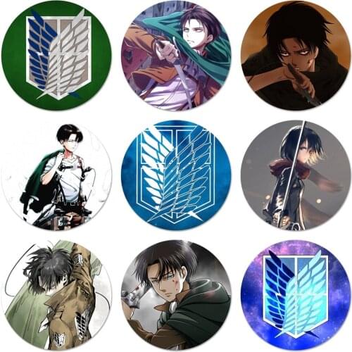 58mm Attack On Titan Levi Icons Pins Badge Decoration Brooches Metal Badges For Clothes Backpack Decoration