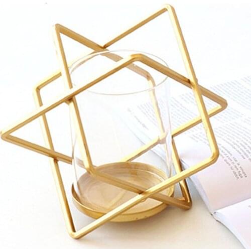Golden Metal Geometric Candlestick Tealight Candle Holder Table Centerpiece