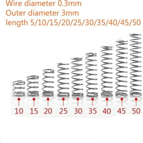 10pcs/lot 0.3mm Micro Compression Spring 304 A2 Stainless Steel Small Wire Diameter 0.3mm Outer Diameter 3mm Length 5 20 50mm