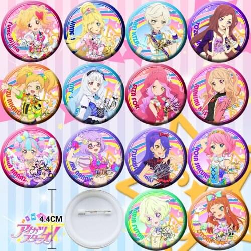 14pcs Aikatsu STARS Nijino Yume Sakuraba Rola Bedge Collect Figure Bags Badge Button Brooch Pin Souvenir Cosplay Gift