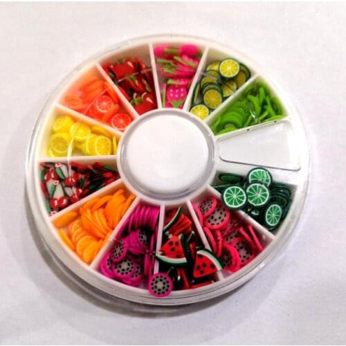 1X Wheel Nail Art Rhinestones Decoration 3D 12 Design Mix Color Fruits Apple Orange Water melon Kiwi Nail Studs