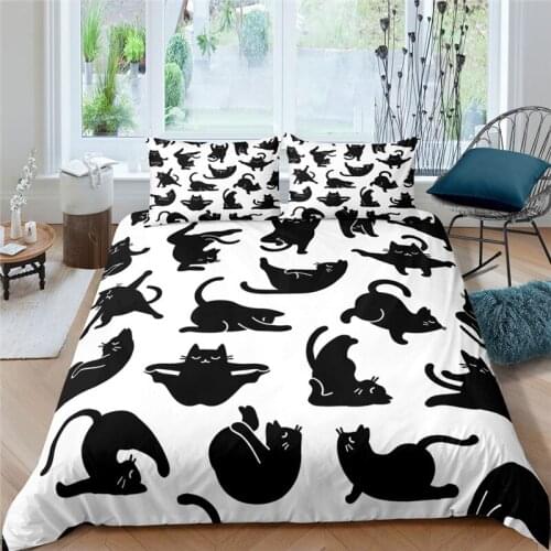Bedding Sets Luxury 3D Cartoon Cat Print 2/3Pcs Comfortable Kids Duvet Cover Pillowcase Home Textile Single/Queen/King Size