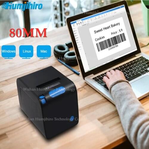 80mm POS Thermal Receipt Label Printer Kitchen Printer for Supermarket Barcode QR Code Sticker Date Price USB Android Windows