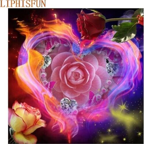 Diamond Painting Cross Stitch Full Square Round Picture of Rhinestone DIY Mosaic Embroidery Rose Heart New Year Gift
