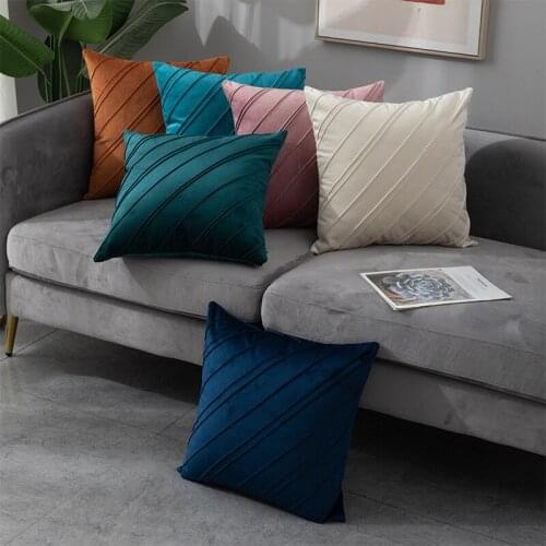 Velvet Pleated Oblique Line Pillowcase Home Decorative Sofa Throw Cushion Cover Comfortable Textile For Bed Throw Pillow Cover