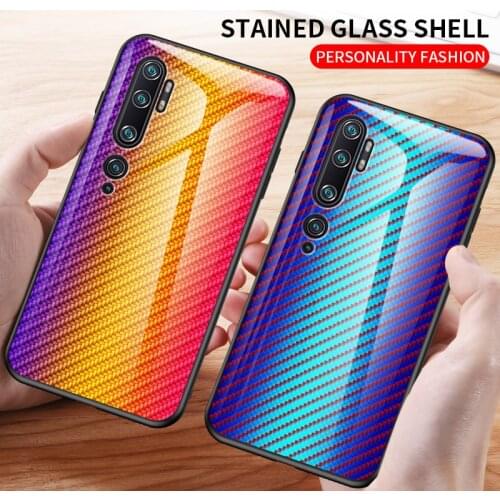 For Xiaomi Mi Note 10 Pro Case Hard Tempered glass fashion Gradient carbon fiber protective cover case for xiaomi mi CC9 Pro