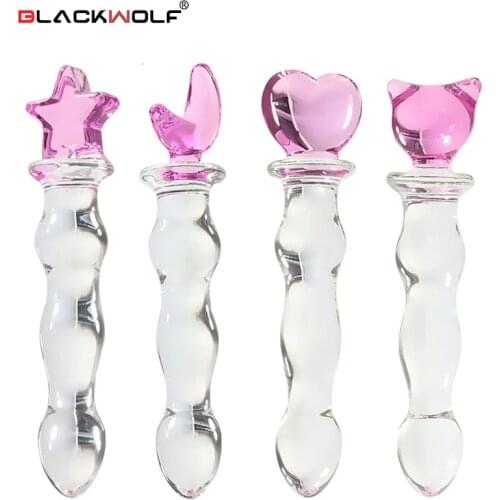 Black Wolf Female Crystal Penis Anal Plug Masturbation Transparent Glass Stick Love Backyard Anal Sex Appeal Sex Products