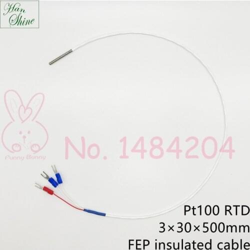 1x PT100 Temperature Sensor 3mm*30mm RTD Probe 3 wire FEP 500mm Platinum Resistance 1 Piece