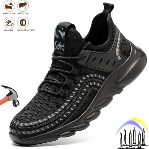 Breathable Mens Shoes Steel Toe Cap Indestructible Outdoor Safety Work Boots Anti-smash Puncture-Proof Non-slip Comfort Sneakers