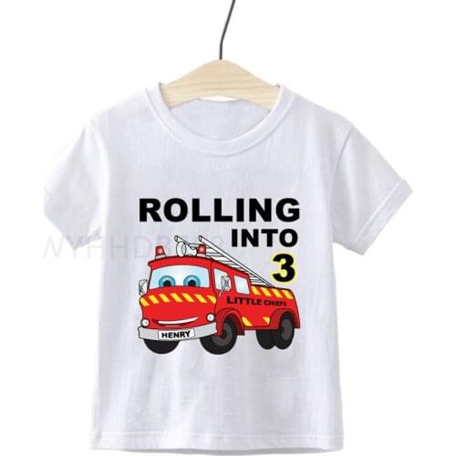 1-10 Boys/Girls Firefighter Car Birthday Numbers T-Shirt Boys Fireman Happy Birthday T Shirt Children T-Shirt Baby Girls Top