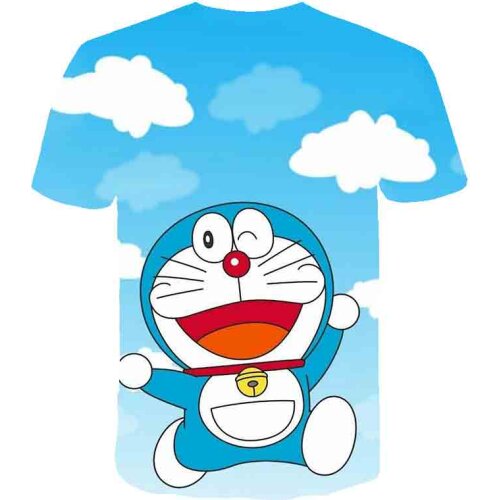 Cartoon Mechanical cat t shirt Blue 3D Printed Girls Streetwear Children Kids Clothes Baby Tshirt O-Neck Parent-child outfit