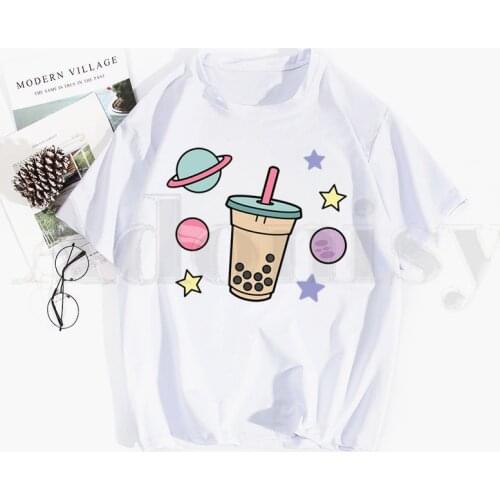Bubble Milk Tea Boba Milk Tea Cute Cartoon Tshirt Hip Hop Girl Print Top Tees Harajuku Tshirts Fashion Summer T-shirt