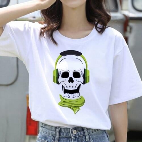 Graphic Tees Tops Cartoon Skull Tshirts Women Funny T Shirt O-Neck T-Shirt Vintage Ullzang Mujer_t-Shirt