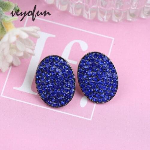 Veyofun Classic Round Full Rhinestone Stud Earrings for Women Fashion Accessories Jewelry Wholesale New