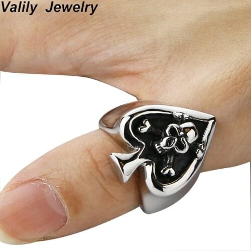 Valily Jewelry Mens Skull Ring Vintage Gothic Skull Biker Tribe Ace of Spades Stainless Steel Finger band Ring For Men Women