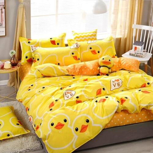 Cartoon Yellow Duck Kawaii Kids Modern Comforter Bedding Set Luxury Fashion King Queen Twin Size Bed Linen Duvet Cover Sets Gift