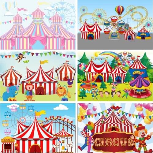 Laeacco Birthday Backdrops Circus Pink Tents Ferris Wheel Hot Air Balloons Photography Backgrounds Baby Newborn Photocall Props