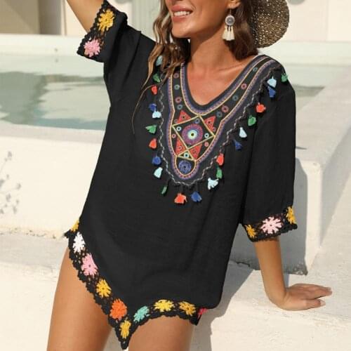 Summer Beach Dress Crochet Patchwork Women Half Sleeve Loose Cover-ups for Vacation Cover-Ups Swimwears Womens Clothing 2021