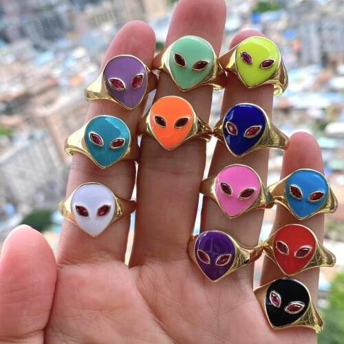 10Pcs Fashion enamel plated brass jewelry Punk Goth rings masked man enamel Hip Pop jewelry rings for women