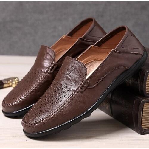 Genuine Leather Men Casual Shoes Luxury Brand Designer Mens Loafers Moccasins Summer Breathable Slip on Driving Shoes Plus Size