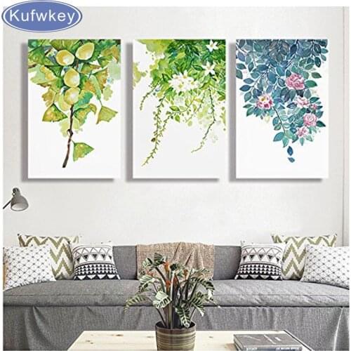 3 piece set Leaves and Flowers Diamond Painting Cross Stitch 5D DIY Full Diamond Embroidery Mosaic Decor Pictures Rhinestone