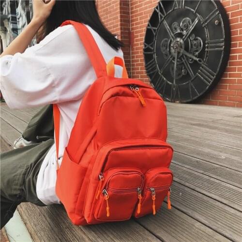 Nylon waterproof Women Backpack Multi Pocket Travel Bag Fashion Leisure Backpack Preppy School Bags For Teenagers Mochila Red