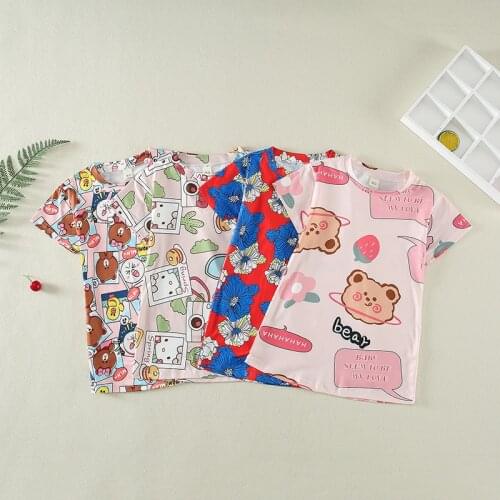 New Cotton Girls Nightgown Summer Baby Girl Pajamas Dresses Short Sleeves Children Cartoon Nightdress Home Clothes Kid Sleepwear