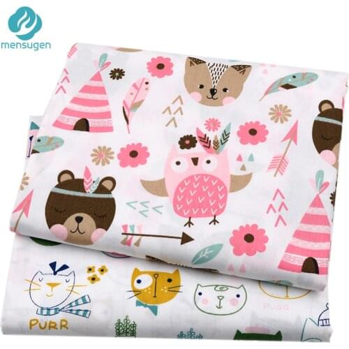 Newest Owl Bear Cat Printed Cotton Fabric for Baby Crib Bedding Sheet Sewing Cloth for Cushions Blanket Girls Dress Cloth