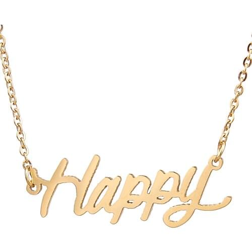Happy Name Necklace Personalised Stainless Steel Women Choker 18k Gold Plated Alphabet Letter Pendant Jewelry Friends Gift