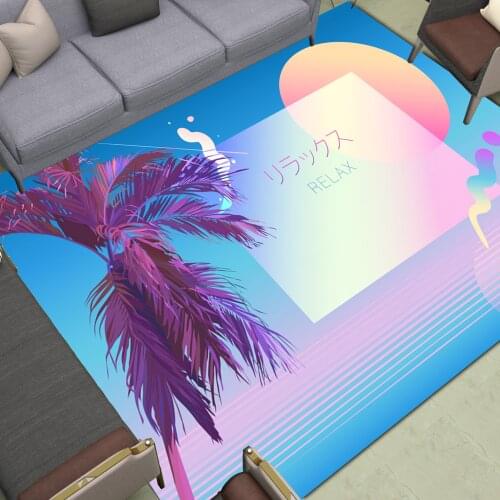 Colorful Relax Area Rugs Large Anti Slip Kitchen Floor Mat Home Livingroom Bedroom Decor Print Coconut Tree Carpet Round Sun