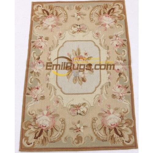 Hand-woven Wool Carpet With Needle Point Design French Regional Rug With Large Needle Point