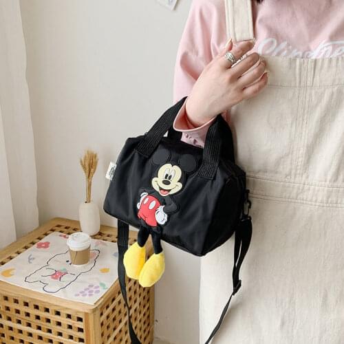 Disney Mickey Bucket Bag Nylon Bag Cartoon Shoulder Bag Girls Black Simple Messenger Bag Mickey Mouse Waist Bag